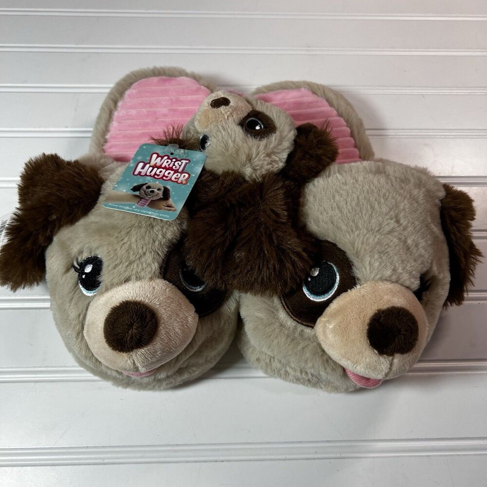 PUPPY DOG Slippers Girls Size 4-5 With Matching Slapping Wrist Hugger NWT